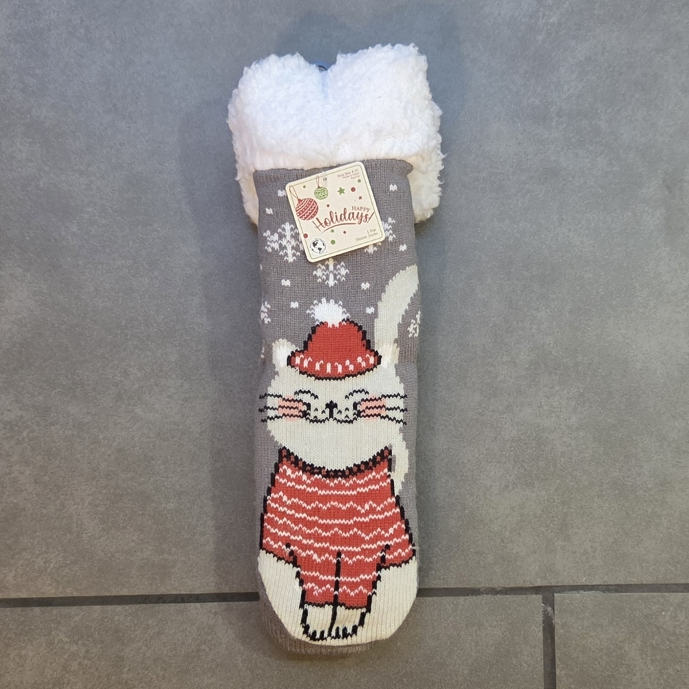 New Holiday Cat Slipper Grip Socks